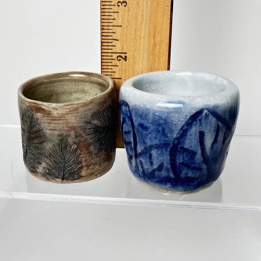 Handmade Studio Pottery Salt Cellars Pinch Bowls Toothpick Match Bowls Set of 2 - Picture 8 of 8
